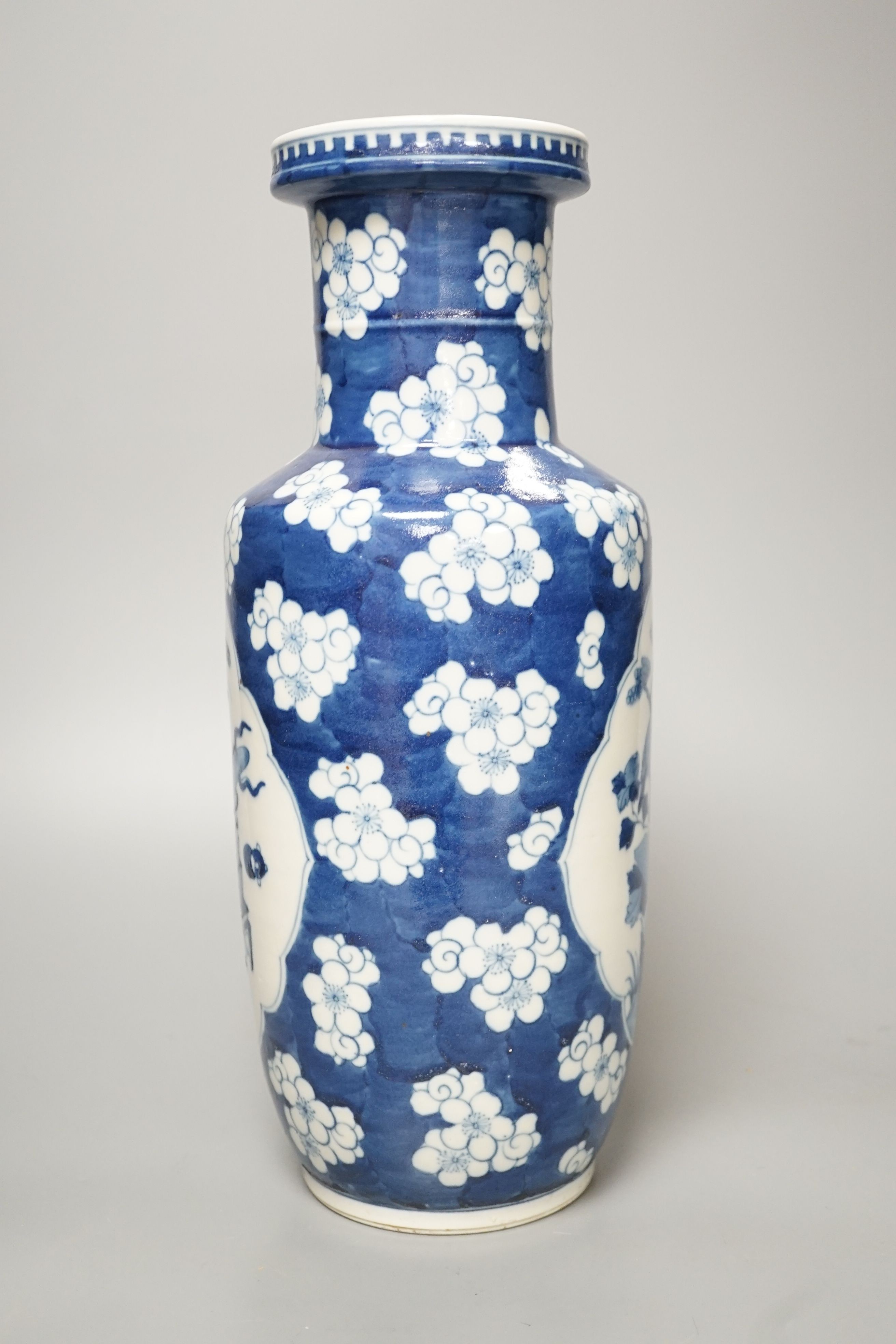 A Chinese blue and white rouleau vase, height 36.5cm